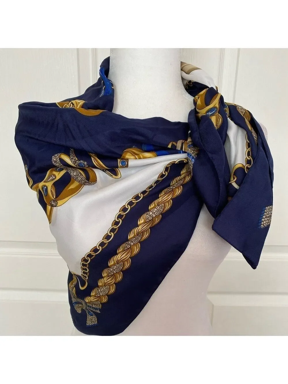 Luxe Italian Cream & Gold Chain Print Scarf Wrap/34